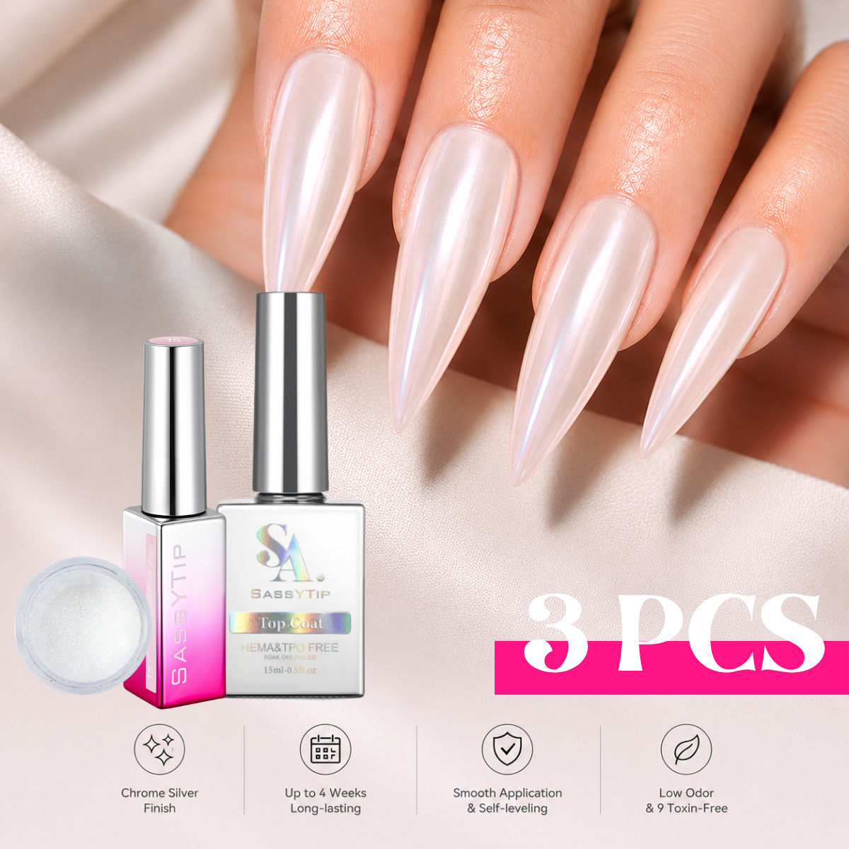 3PCs Pink Glazed Nail Kit