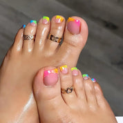 Rainbow French Tip Toe Nails - Vibrant Gradient Color Block Pedicure for Fun & Playful Vibes