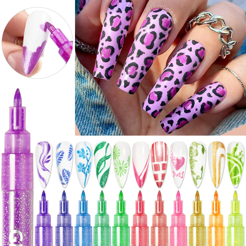 12-Color Nail Art Pen Set - DIY Nail Design Brush Kit for Drawing, Lining & Dotting