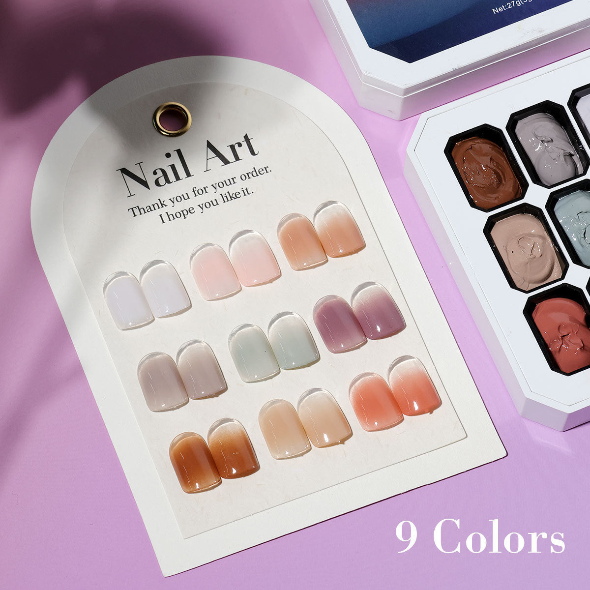 9-Grid Monet Garden Nail Art Sticker - Macaron Gradient Watercolor Design, No-Wipe Gel Colors