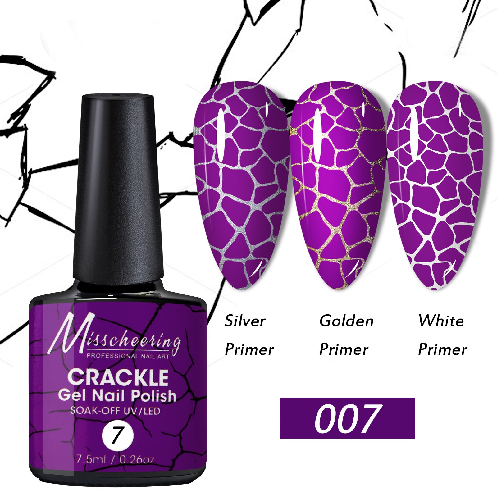 Crackle Nail Gel (3 Bases 10 Colors) - Quick-Dry UV/LED Crack Nail Polish for Stylish Ice-Crack Manicure