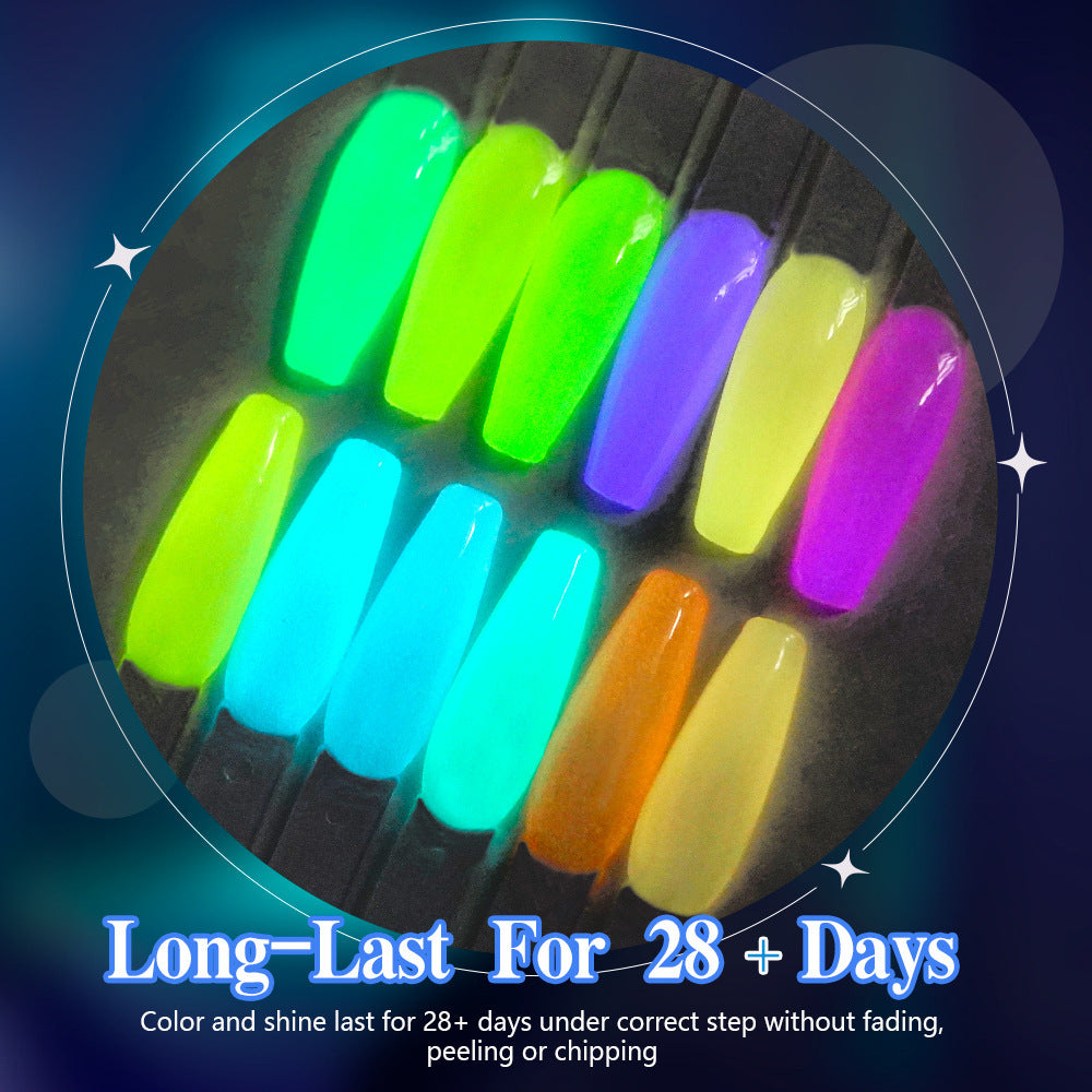 Glow-in-the-Dark Gel Polish - For Neon Star Nails, Long-Lasting Luminous Effect in Dark, 12 Colors Available