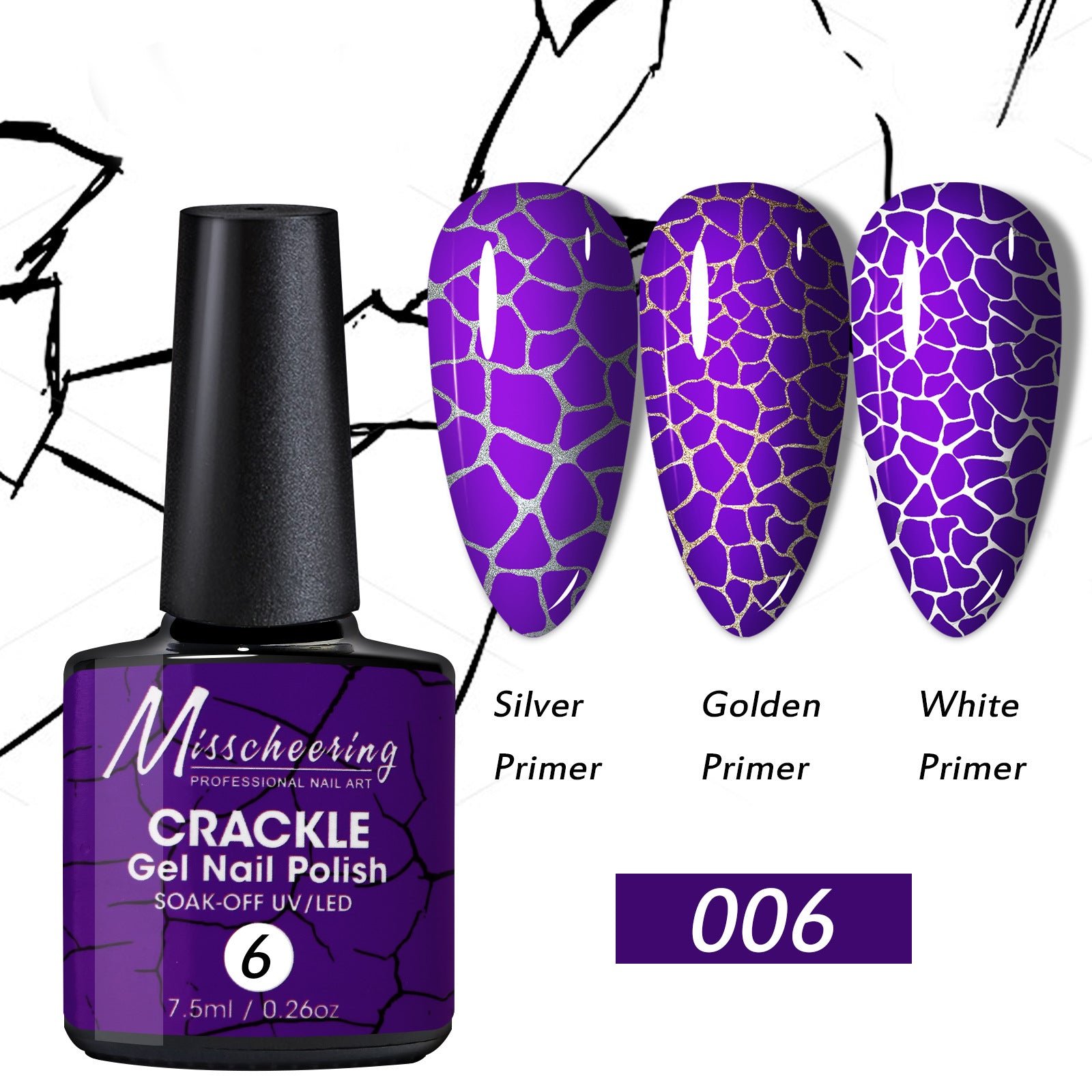 Crackle Nail Gel (3 Bases 10 Colors) - Quick-Dry UV/LED Crack Nail Polish for Stylish Ice-Crack Manicure