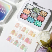 9-Grid Monet Garden Nail Art Sticker - Macaron Gradient Watercolor Design, No-Wipe Gel Colors