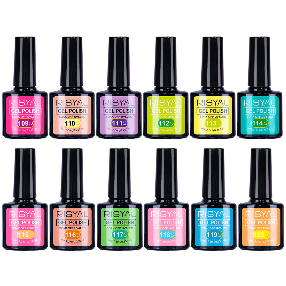 Glow-in-the-Dark Gel Polish - For Neon Star Nails, Long-Lasting Luminous Effect in Dark, 12 Colors Available