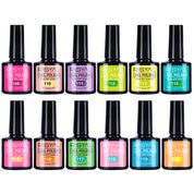 Glow-in-the-Dark Gel Polish - For Neon Star Nails, Long-Lasting Luminous Effect in Dark, 12 Colors Available