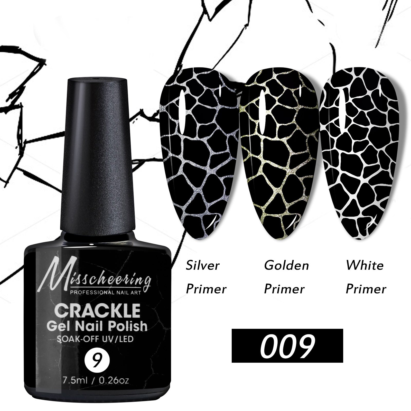 Crackle Nail Gel (3 Bases 10 Colors) - Quick-Dry UV/LED Crack Nail Polish for Stylish Ice-Crack Manicure