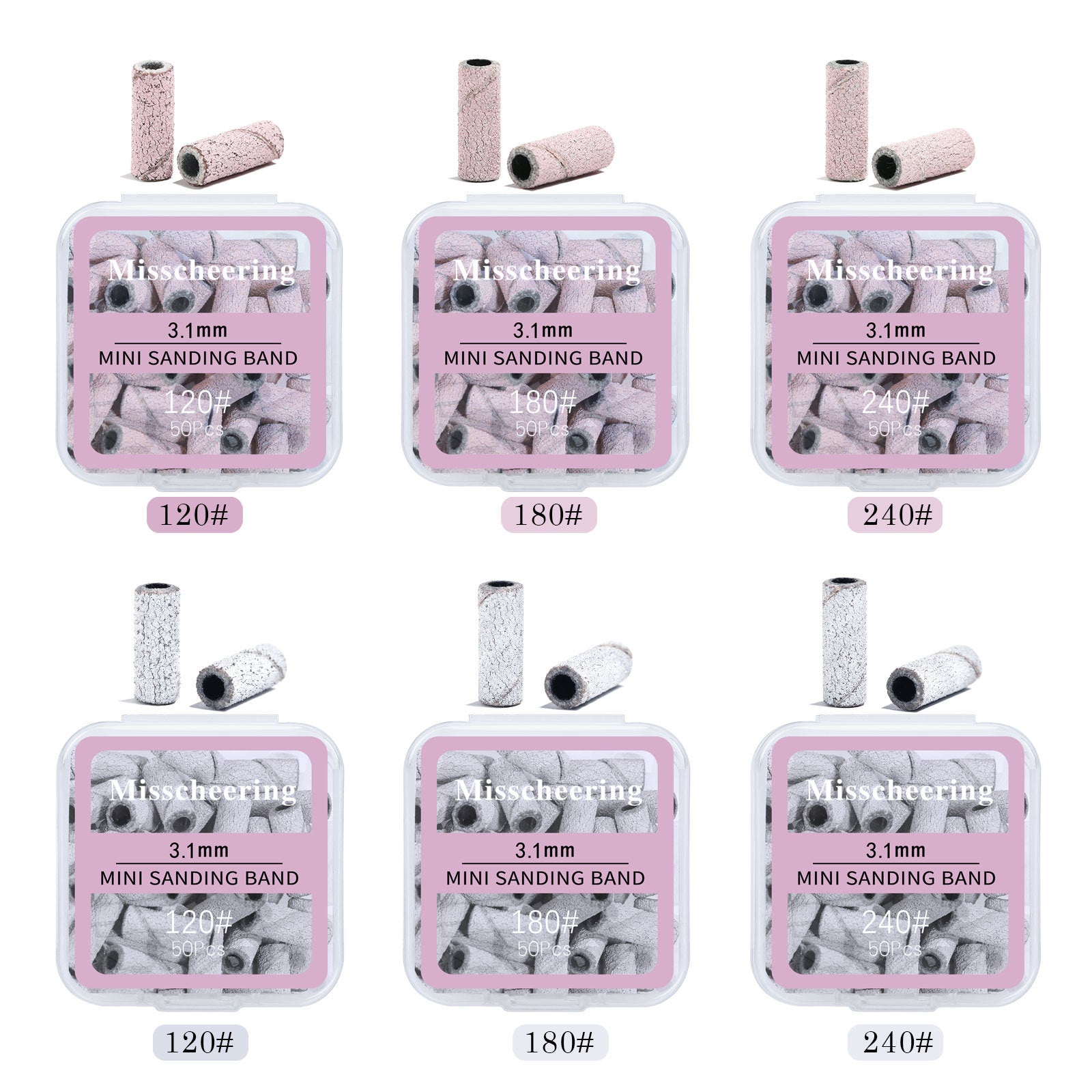 3.1mm Mini Sanding Bands Box - 120~240 pcs Multi-Grit Set for Nail Prep & Cuticle Care