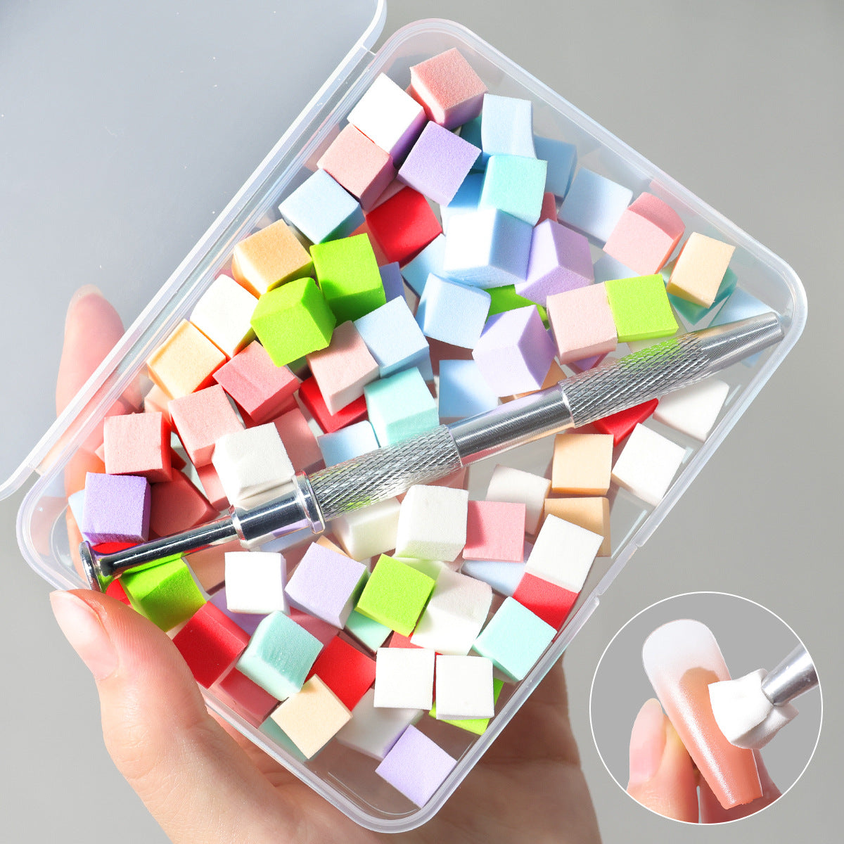 Mini Tofu Block Patting Gel Sponge Nail Tool - For Gradient, Blur & Blush Nails | Metal Gripping Clamp (Nail-Specific)