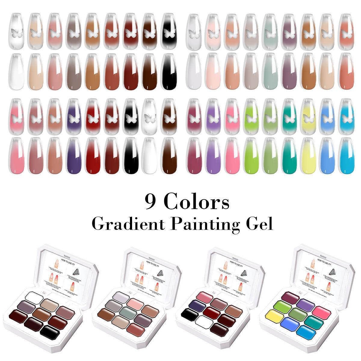 9-Grid Monet Garden Nail Art Sticker - Macaron Gradient Watercolor Design, No-Wipe Gel Colors