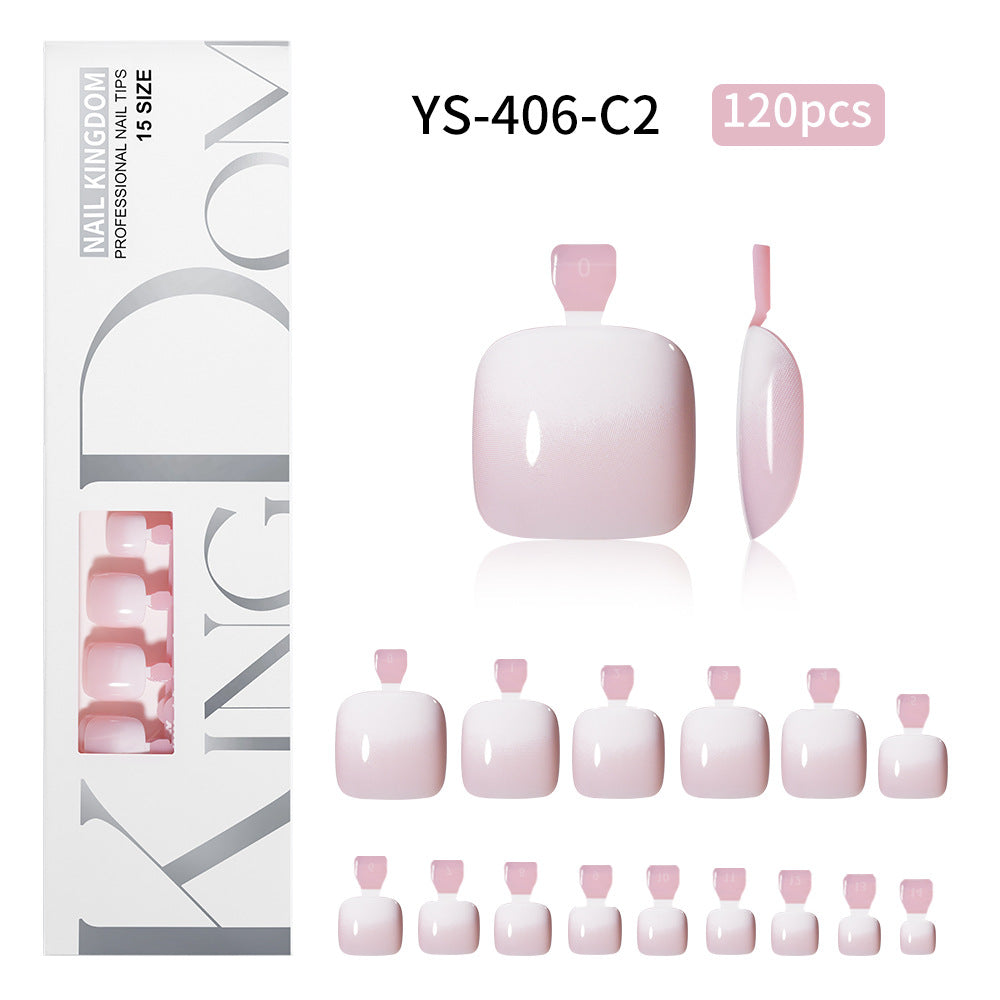 120pcs Ombre French Tip Press-On Toe Nails - Spray Gradient Matte Pedicure Set
