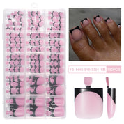 150pcs French Tip Toenails - Nude & Pink Full Cover Short Square Fake Toe Nails(Black)