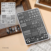 Premium Large Nail Stamping Plate with Backing Board - Cartoon & Oriental Bow Patterns Professional Nail Art Tool