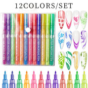 12-Color Nail Art Pen Set - DIY Nail Design Brush Kit for Drawing, Lining & Dotting