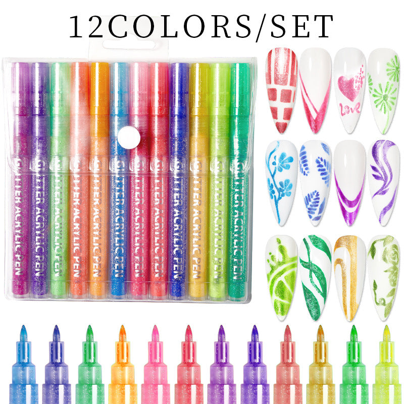 12-Color Nail Art Pen Set - DIY Nail Design Brush Kit for Drawing, Lining & Dotting