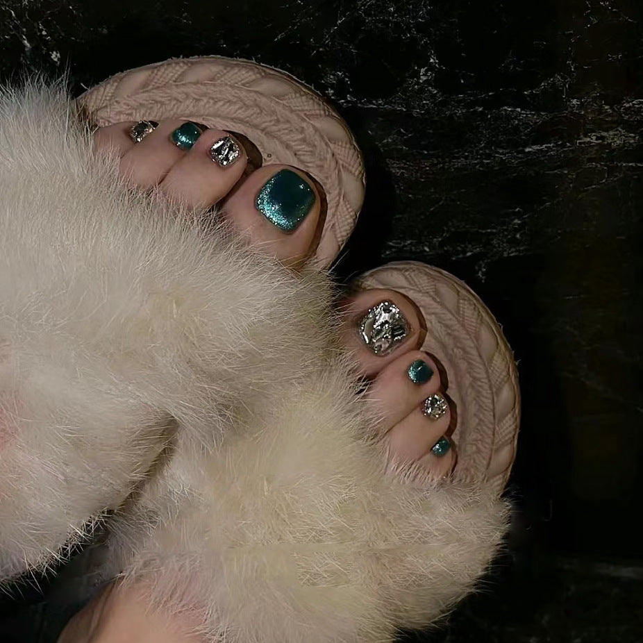 Magnetic Cat-Eye Press-On Toe Nails - Full Cover Short Square Fake Toe Nails