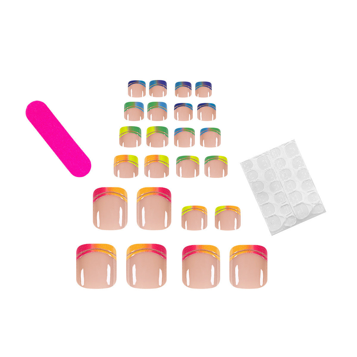 Rainbow French Tip Toe Nails - Vibrant Gradient Color Block Pedicure for Fun & Playful Vibes