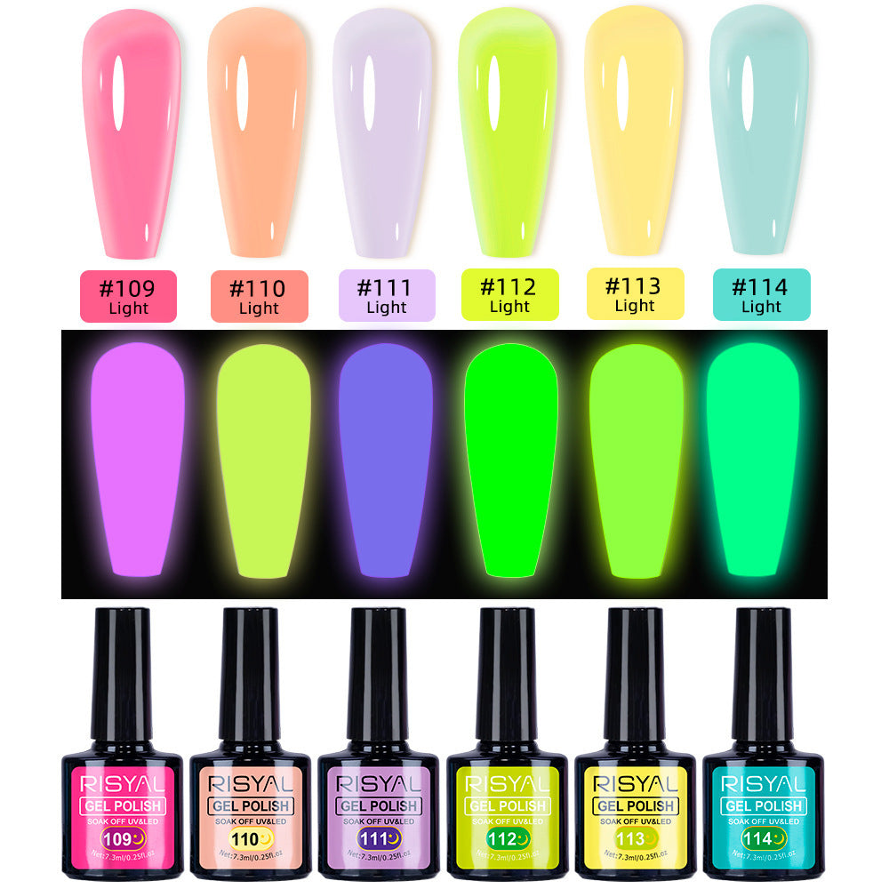 Glow-in-the-Dark Gel Polish - For Neon Star Nails, Long-Lasting Luminous Effect in Dark, 12 Colors Available