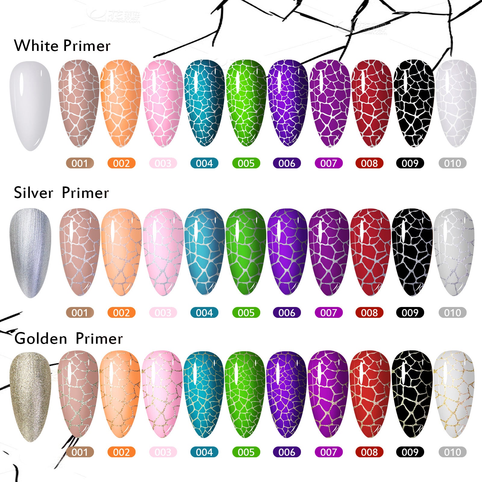 Crackle Nail Gel (3 Bases 10 Colors) - Quick-Dry UV/LED Crack Nail Polish for Stylish Ice-Crack Manicure