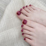 Sparkling Burgundy Ombre Toe Nails with Silver Glitter Accents & Rhinestones – Glam Pedicure Inspo for Parties & Dates ✨