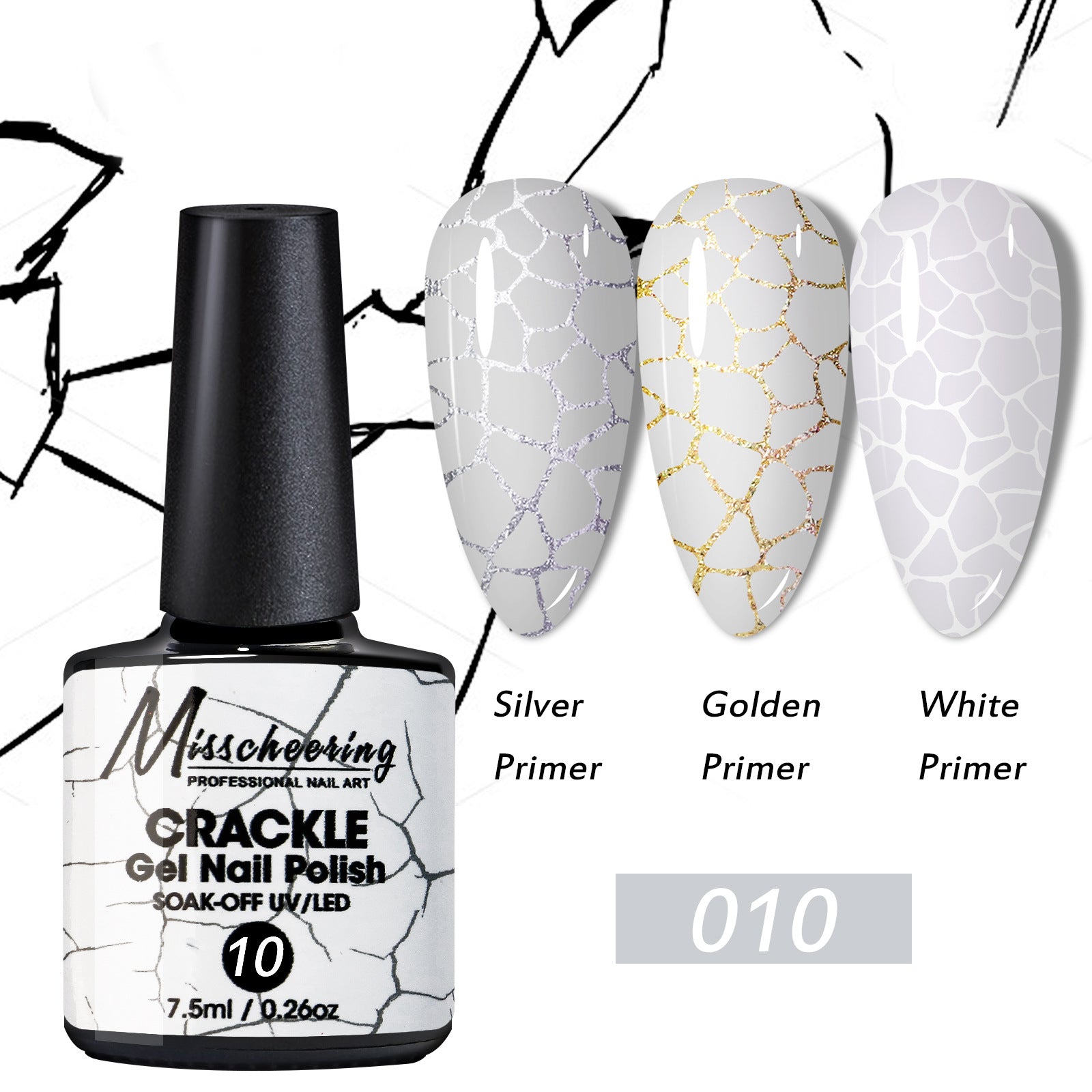 Crackle Nail Gel (3 Bases 10 Colors) - Quick-Dry UV/LED Crack Nail Polish for Stylish Ice-Crack Manicure