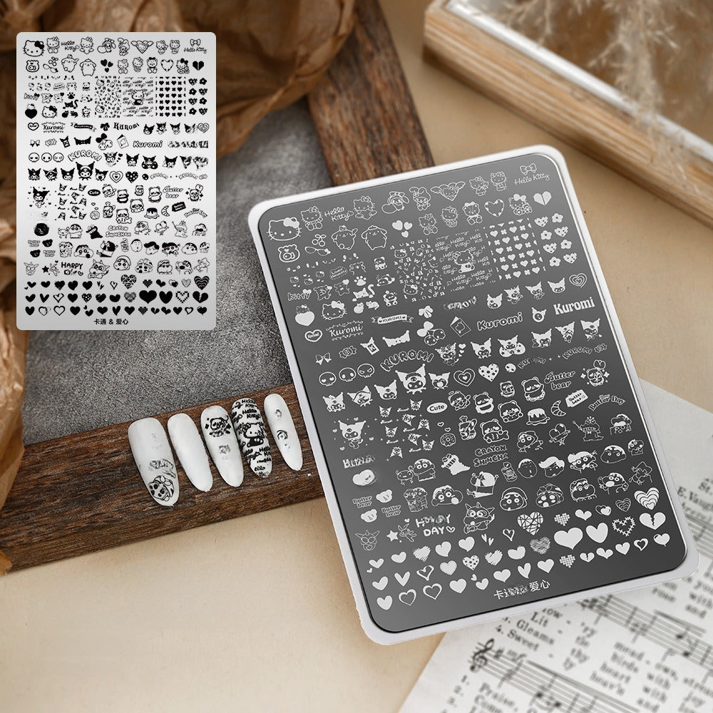 Premium Large Nail Stamping Plate with Backing Board - Cartoon & Oriental Bow Patterns Professional Nail Art Tool