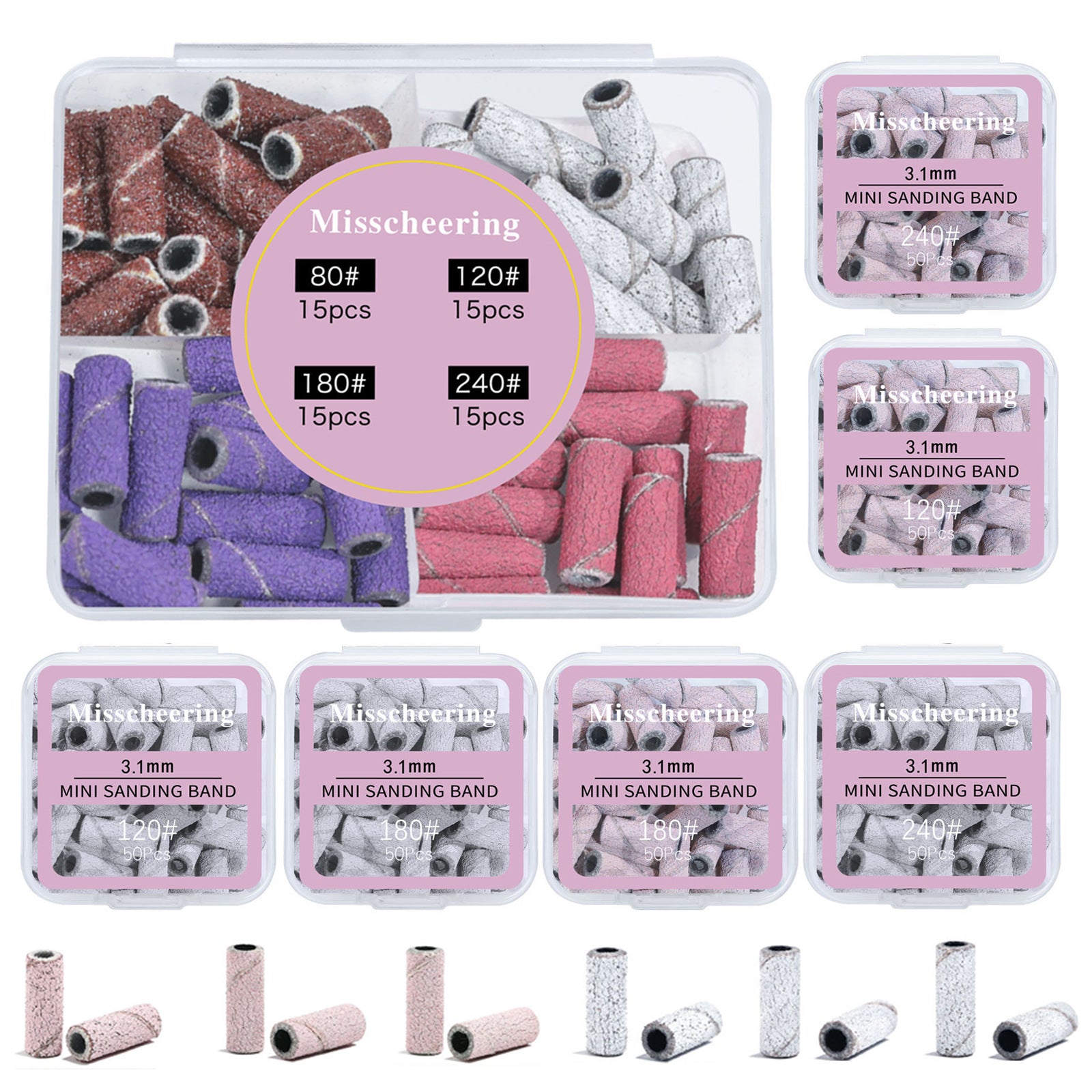 3.1mm Mini Sanding Bands Box - 120~240 pcs Multi-Grit Set for Nail Prep & Cuticle Care