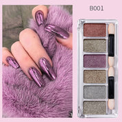 6-Color Solid Mirror Powder Set - Holographic Chrome Nail Pigment, No Rubbing Needed