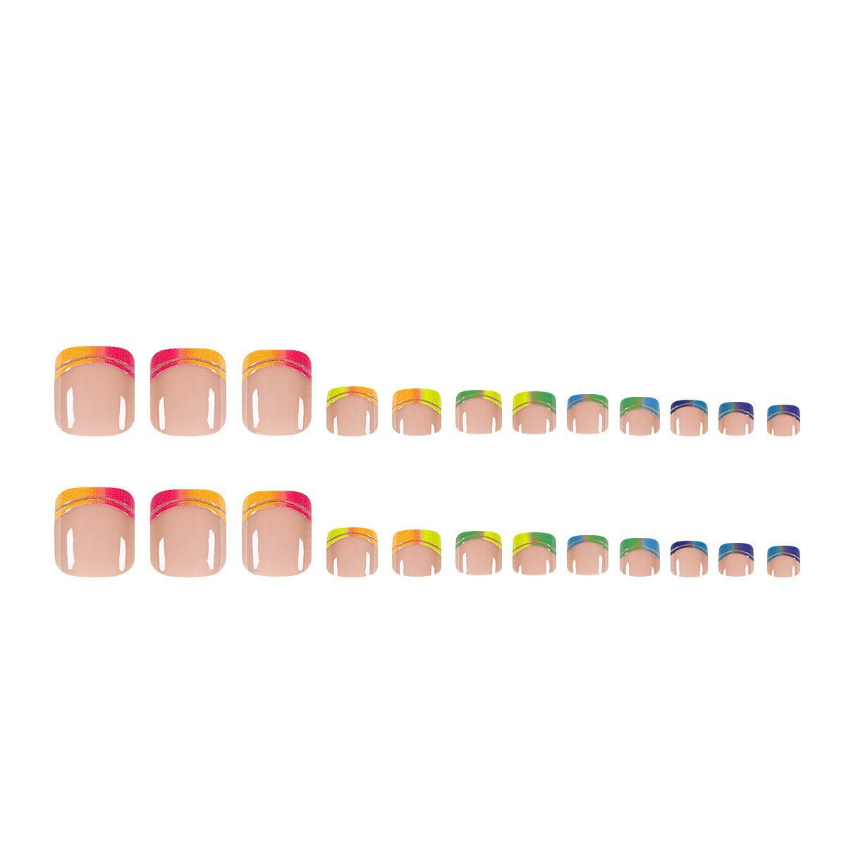 Rainbow French Tip Toe Nails - Vibrant Gradient Color Block Pedicure for Fun & Playful Vibes