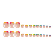 Rainbow French Tip Toe Nails - Vibrant Gradient Color Block Pedicure for Fun & Playful Vibes