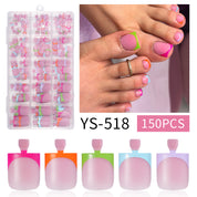 150pcs French Tip Toenails - Nude & Pink Colorful Full Cover Short Square Fake Toe Nails