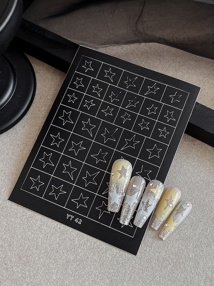 Beginner DIY Hollow Nail Art Sticker Spray Painting: Ethereal French Heart Butterfly Moon Stamping Template Sticker Aid Tool.