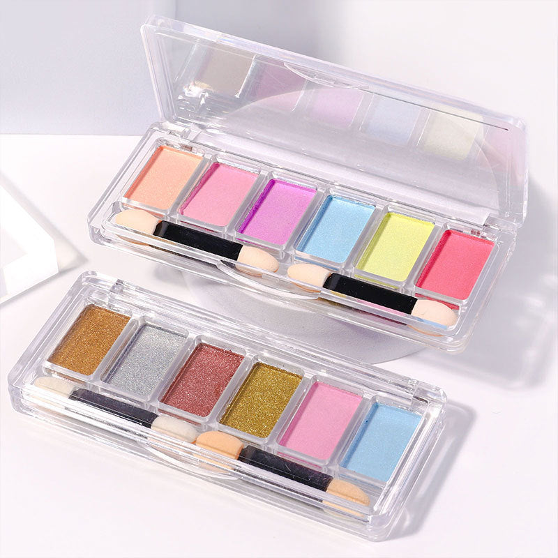6-Color Solid Mirror Powder Set - Holographic Chrome Nail Pigment, No Rubbing Needed