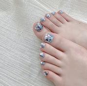 Shimmering Blue Sequin 💠 Toe Nails - Sparkling Square Pedicure for Pool Parties & Summer Styling