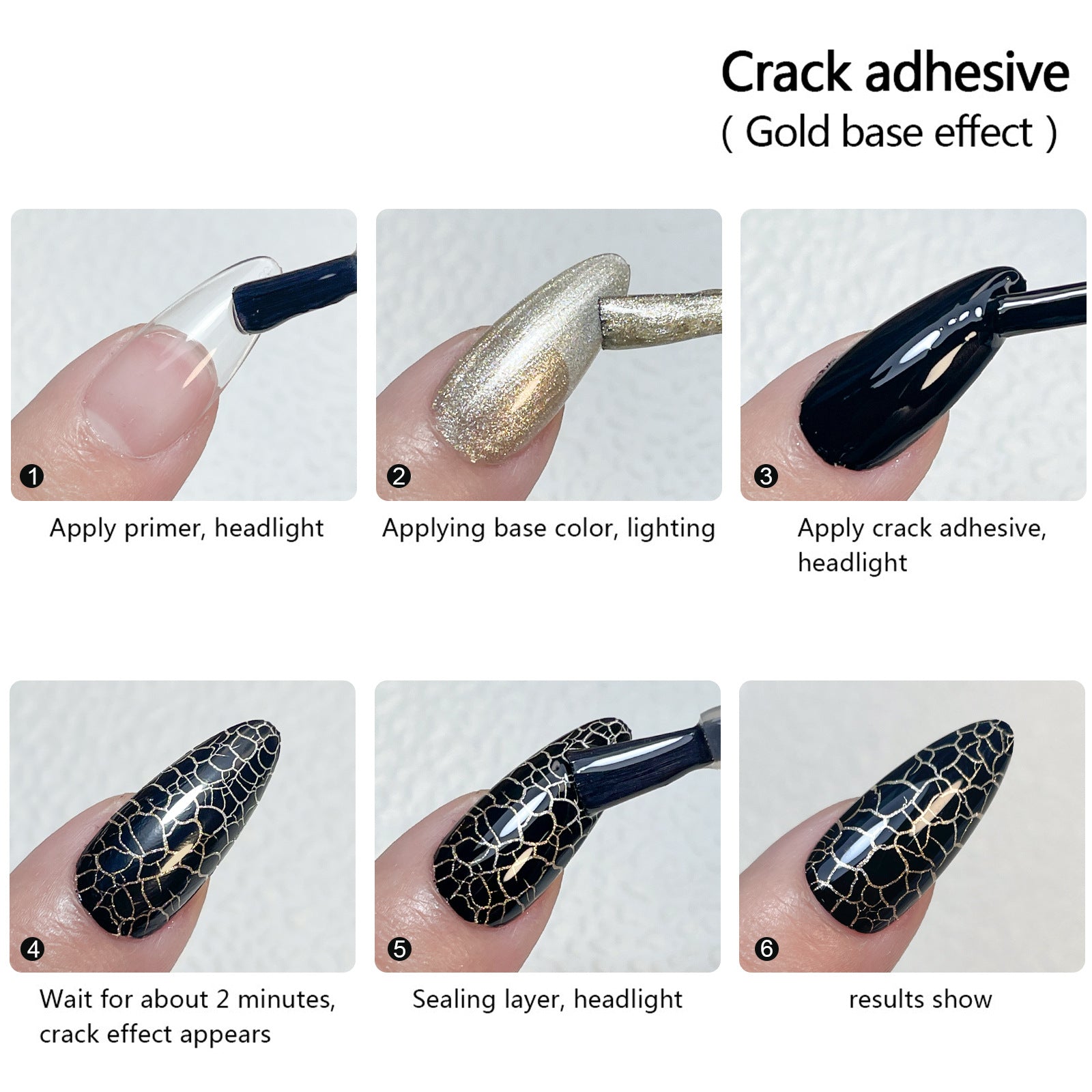 Crackle Nail Gel (3 Bases 10 Colors) - Quick-Dry UV/LED Crack Nail Polish for Stylish Ice-Crack Manicure