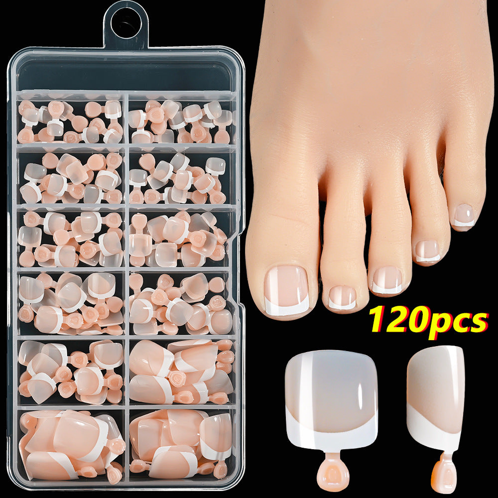 120pcs French Tip Toenails - Nude & Pink Full Cover Short Square Fake Toe Nails