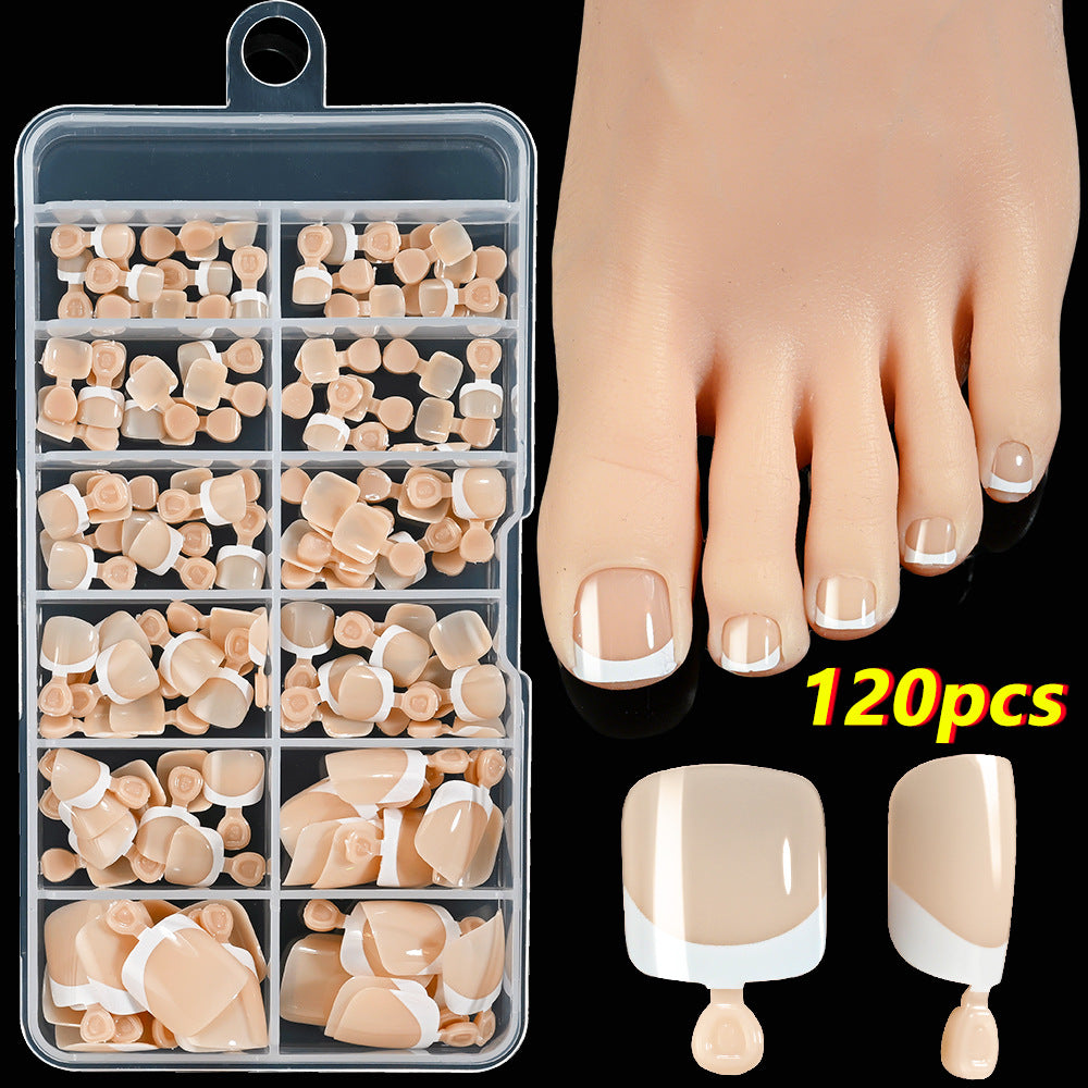 120pcs French Tip Toenails - Nude & Pink Full Cover Short Square Fake Toe Nails