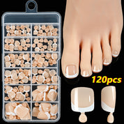 120pcs French Tip Toenails - Nude & Pink Full Cover Short Square Fake Toe Nails
