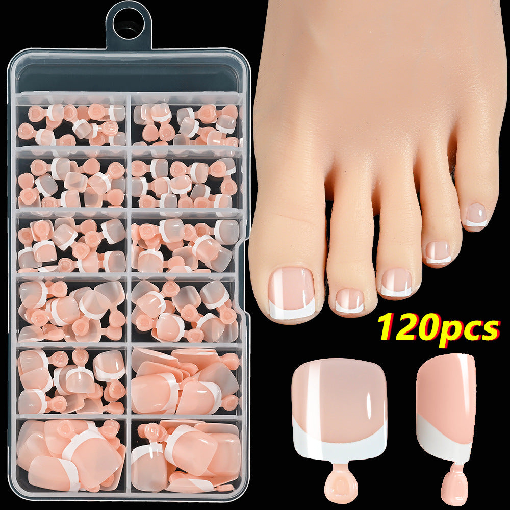 120pcs French Tip Toenails - Nude & Pink Full Cover Short Square Fake Toe Nails