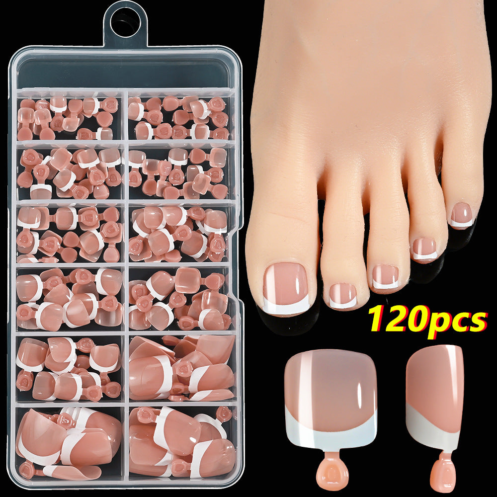 120pcs French Tip Toenails - Nude & Pink Full Cover Short Square Fake Toe Nails