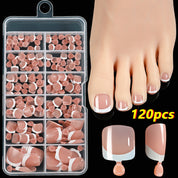 120pcs French Tip Toenails - Nude & Pink Full Cover Short Square Fake Toe Nails