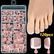120pcs French Tip Toenails - Nude & Pink Full Cover Short Square Fake Toe Nails
