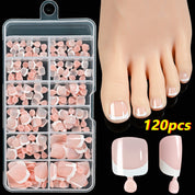 120pcs French Tip Toenails - Nude & Pink Full Cover Short Square Fake Toe Nails