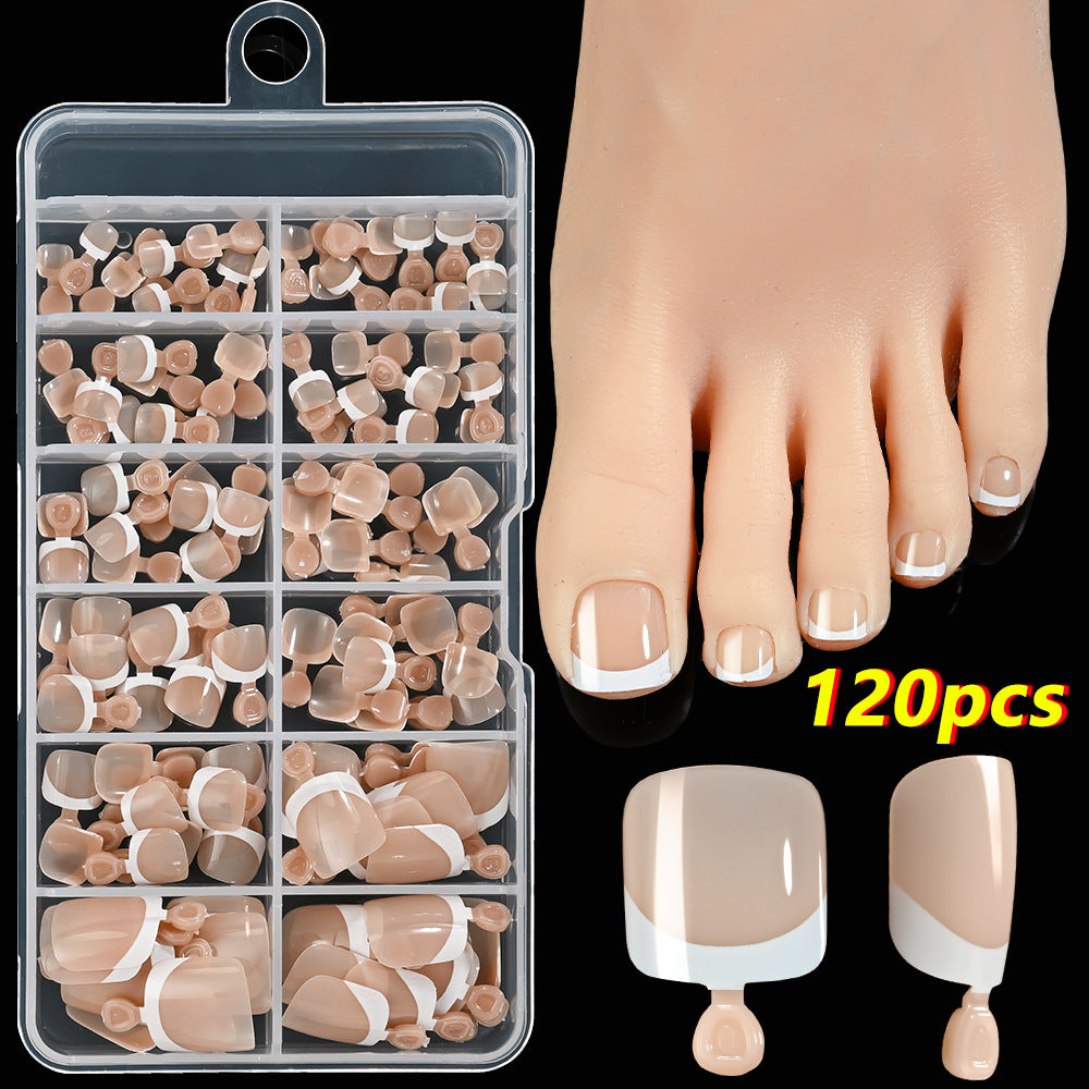 120pcs French Tip Toenails - Nude & Pink Full Cover Short Square Fake Toe Nails