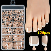 120pcs French Tip Toenails - Nude & Pink Full Cover Short Square Fake Toe Nails