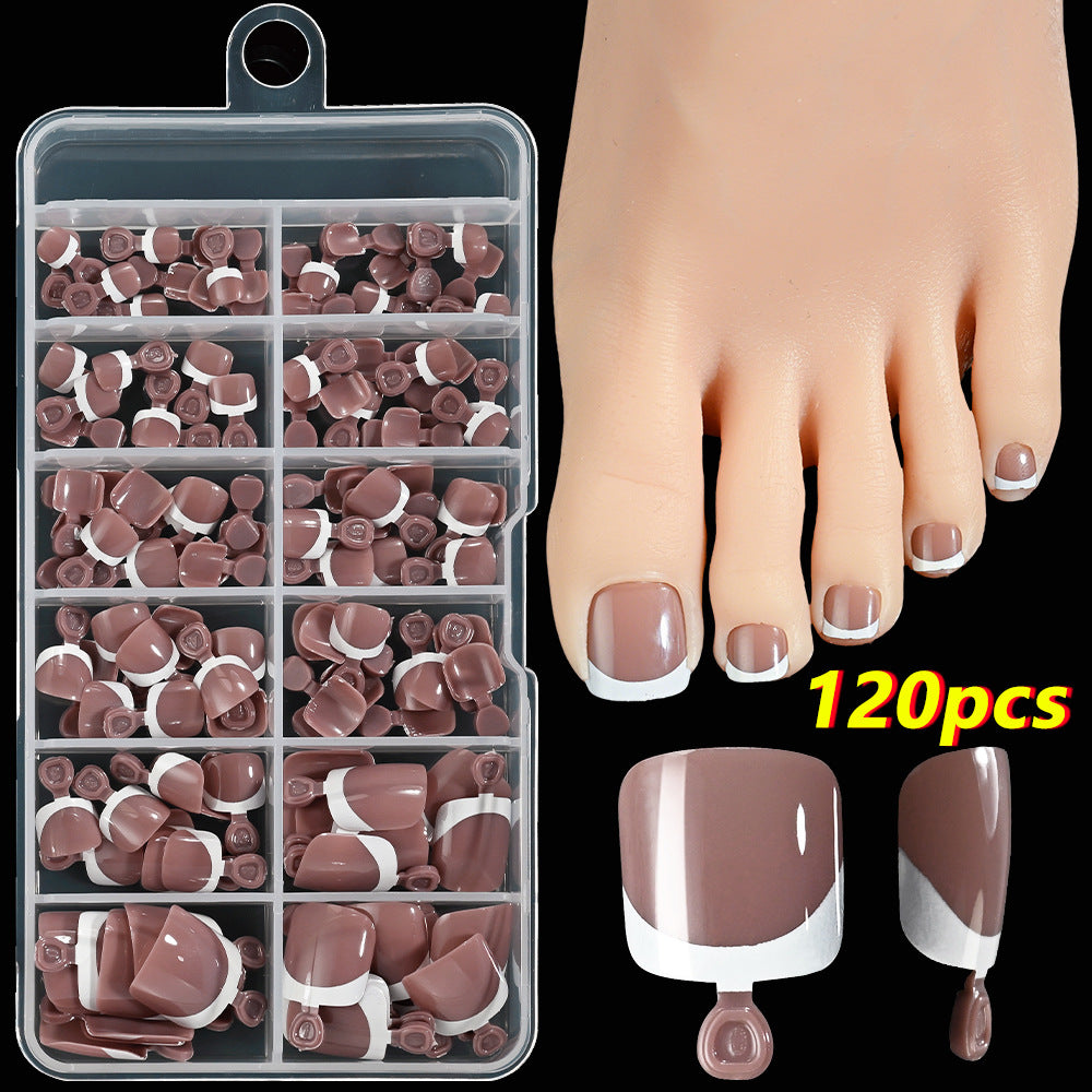 120pcs French Tip Toenails - Nude & Pink Full Cover Short Square Fake Toe Nails