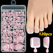 120pcs French Tip Toenails - Nude & Pink Full Cover Short Square Fake Toe Nails