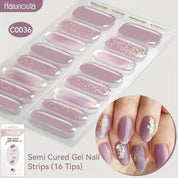 Harunouta 16pcs Semi-Cured Gel Nail Stickers - Solid & Glitter Red Gel Nail Art DIY Kit | Salon Style Press-On Nails