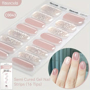 Harunouta 16pcs Semi-Cured Gel Nail Stickers - Solid & Glitter Red Gel Nail Art DIY Kit | Salon Style Press-On Nails