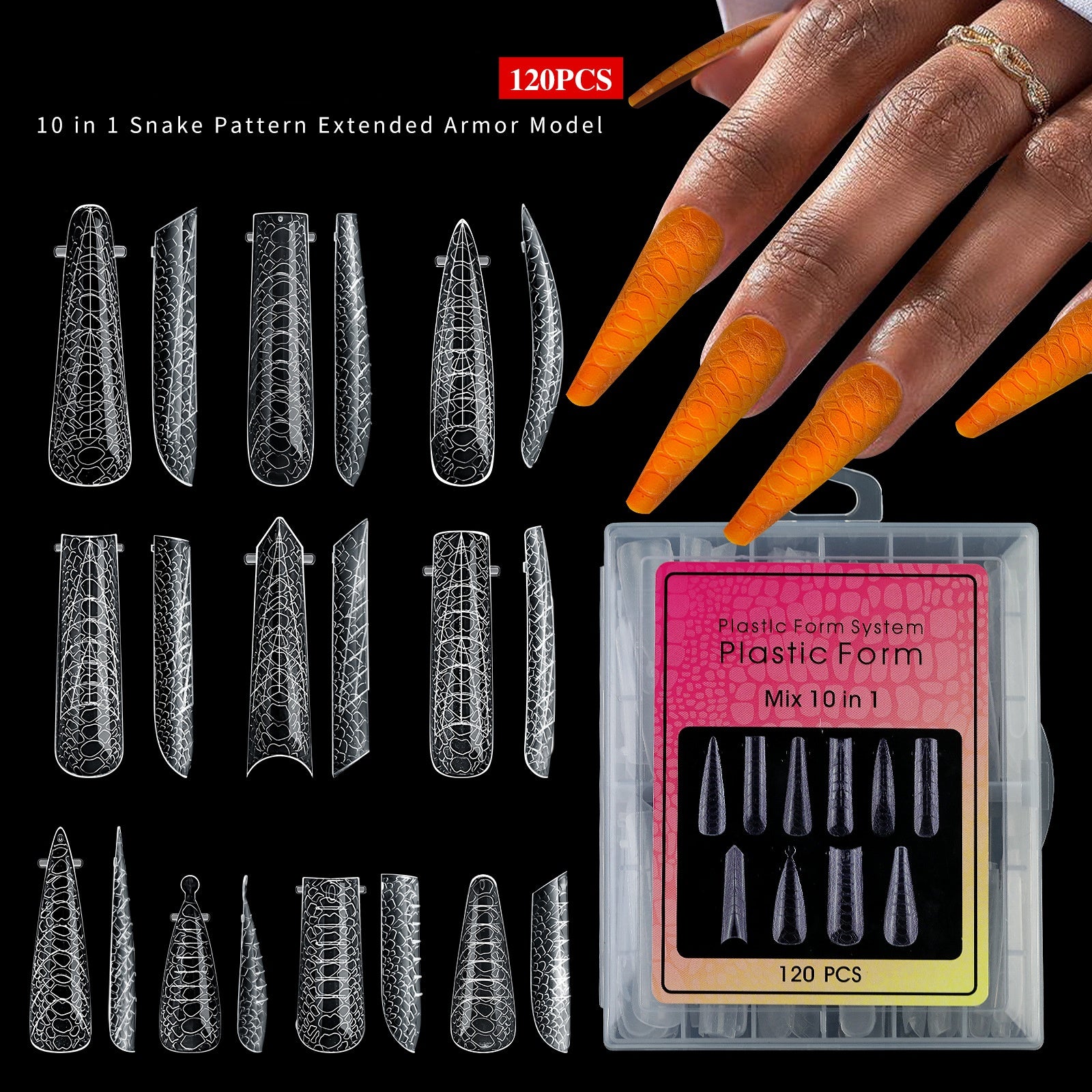 Halloween Mixed Nail Extension Forms — 12 Patterns Including Snake Print, Full-Cover Crystal Nail Molds